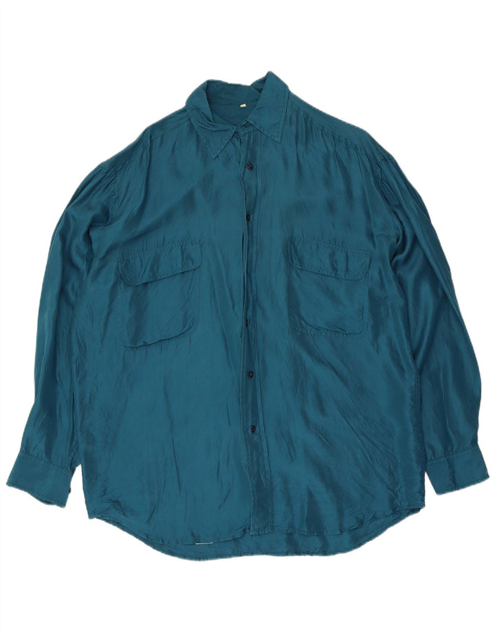 Vintage Mens Shirt Medium Blue Silk