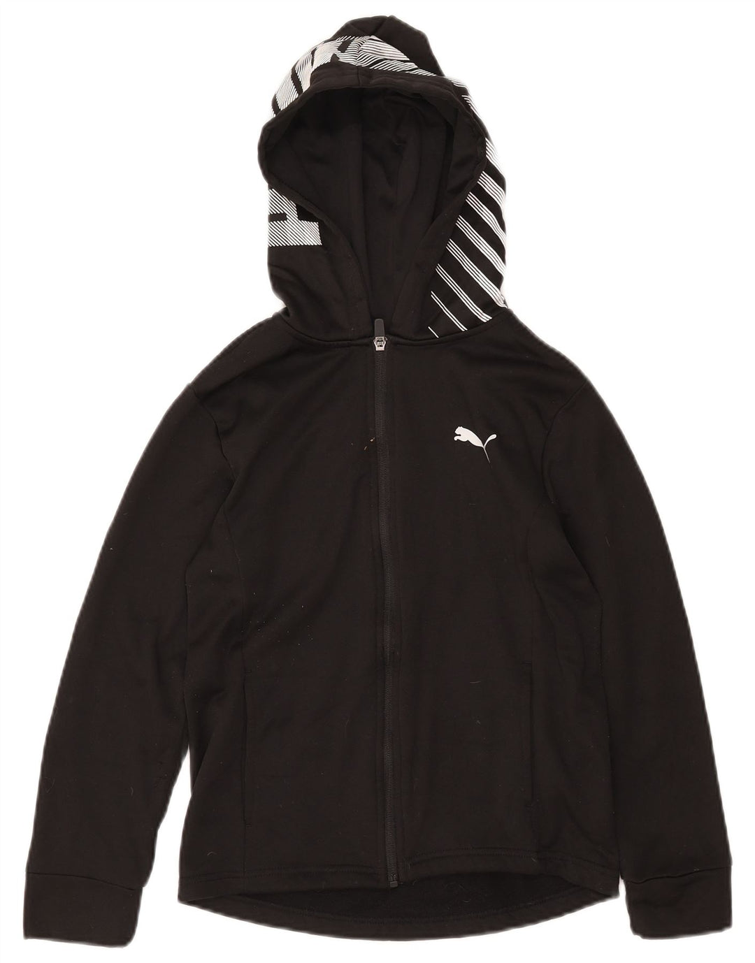 PUMA Boys Graphic Zip Hoodie Sweater 10-11 Years Medium Black Polyester