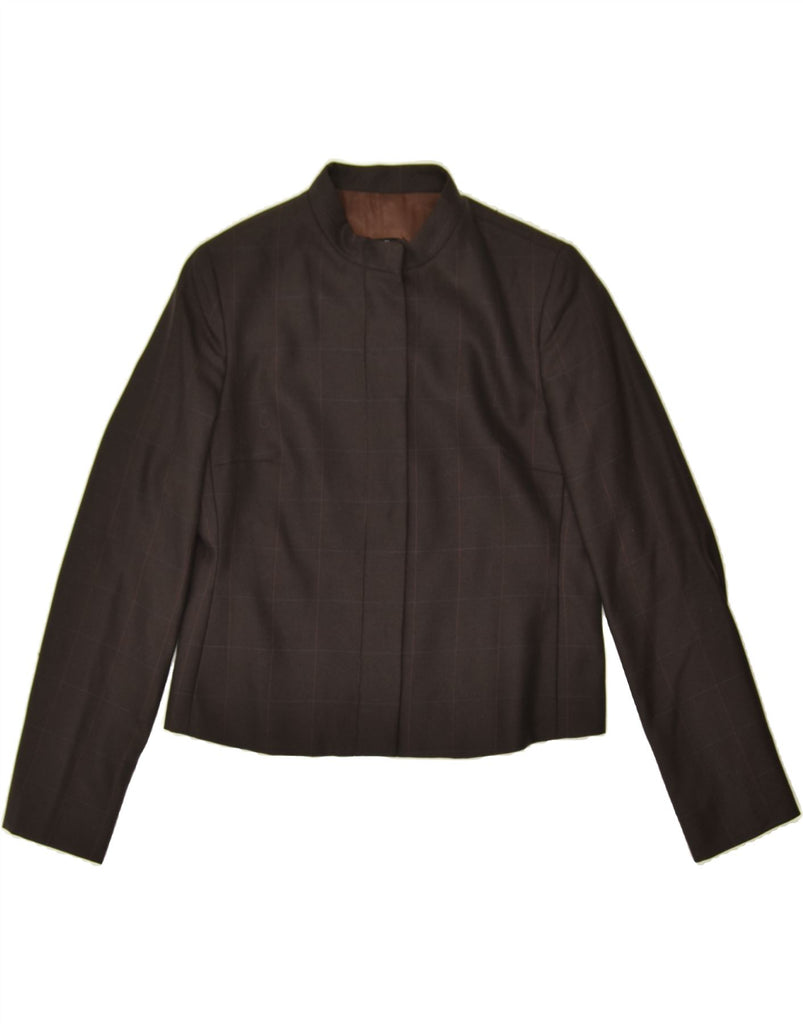 CERRUTI 1881 Womens Crop Blazer Jacket UK 14 Large Brown Check Rayon | Vintage Cerruti 1881 | Thrift | Second-Hand Cerruti 1881 | Used Clothing | Messina Hembry 