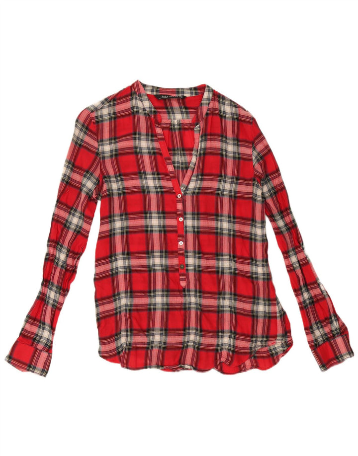Zara Womens Pullover Shirt UK 6 XS Red Check Cotton