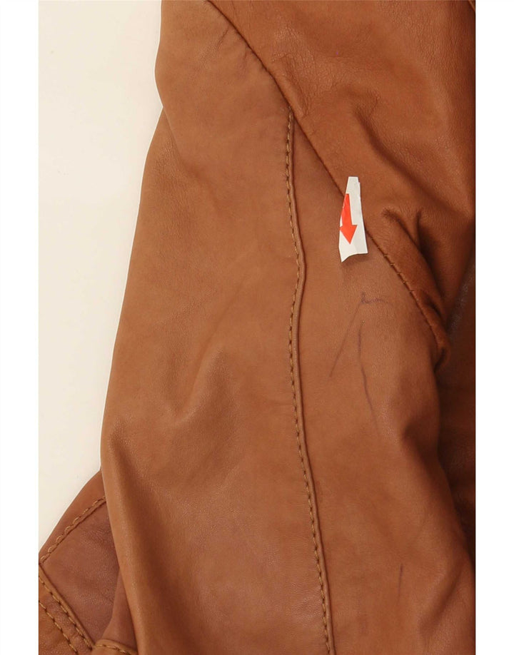 Zara Womens Military Leather Jacket UK 14 Medium Brown