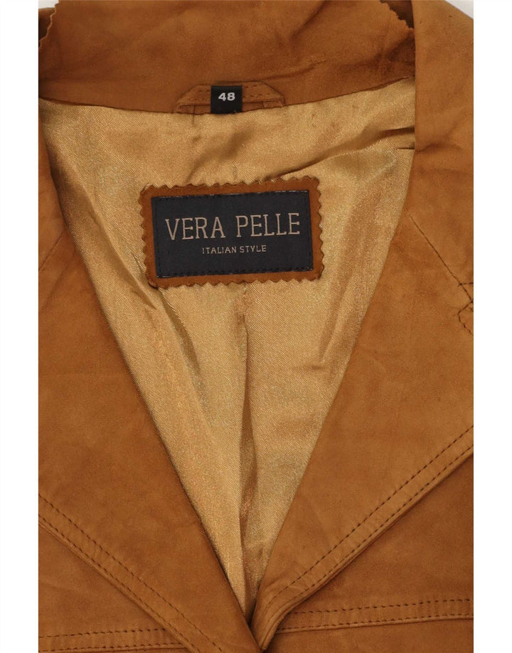 Vintage Womens Suede Jacket IT 48 XL Beige Leather