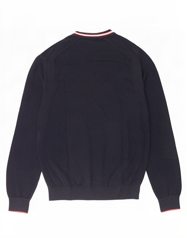 Trussardi Jeans Womens V-Neck Jumper Sweater UK 16 Large Navy Blue Cotton