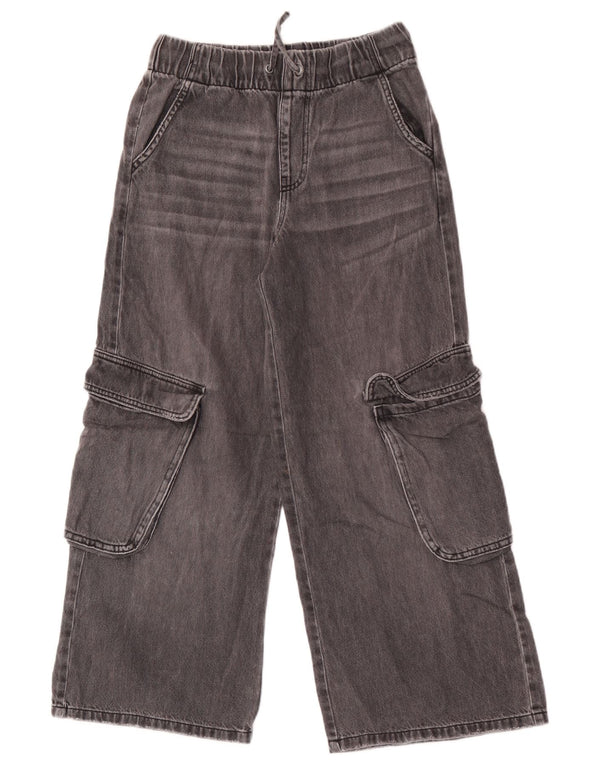 Zara Girls Cargo Wide Leg Jeans 11-12 Years W26 L25 Grey Cotton