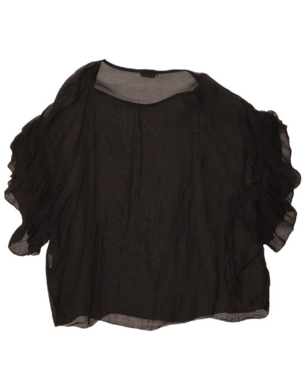 Vintage Womens Oversized See Through Blouse Top UK 10 Small Black Silk