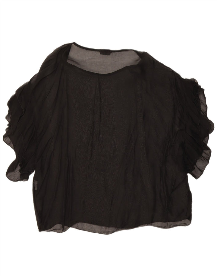 Vintage Womens Oversized See Through Blouse Top UK 10 Small Black Silk