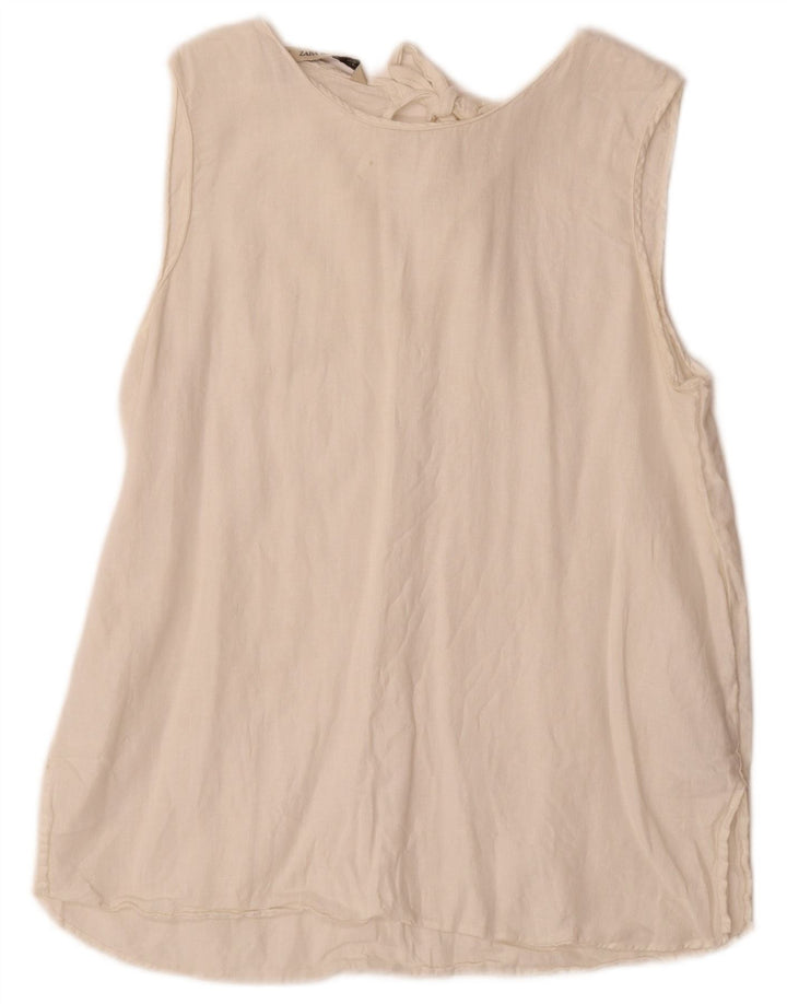 Zara Womens Sleeveless Blouse Top UK 14 Large Off White Linen
