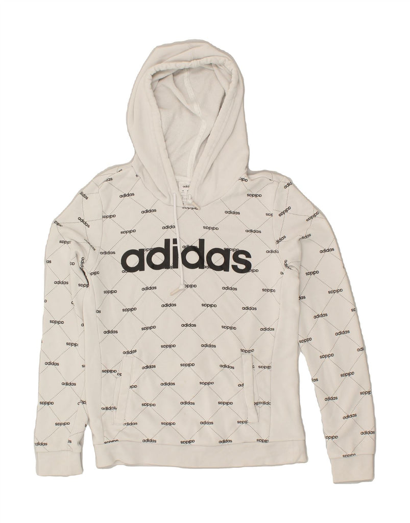 ADIDAS Womens Graphic Hoodie Jumper UK 4/6 XS White Cotton | Vintage Adidas | Thrift | Second-Hand Adidas | Used Clothing | Messina Hembry 