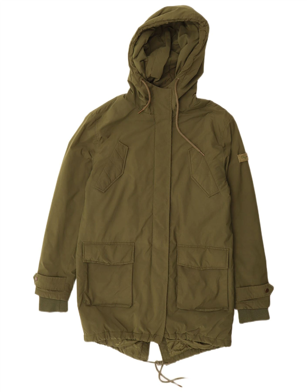 PEPE Jeans Womens Hooded Parka Jacket UK 14 Medium Khaki