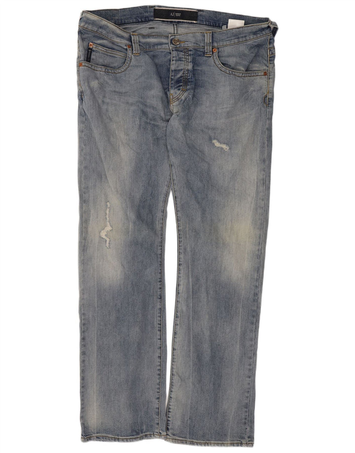 Armani Mens Distressed Straight Jeans W38 L32 Blue Cotton