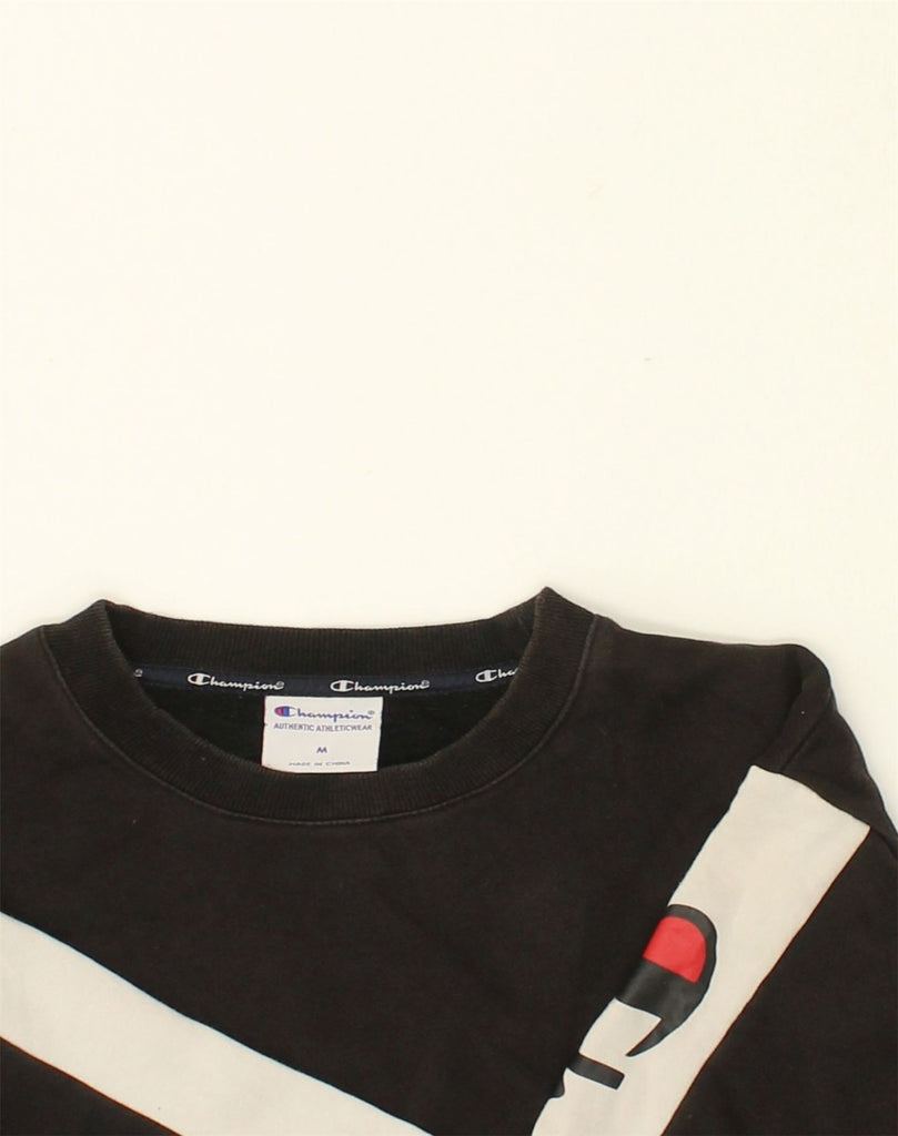 CHAMPION Mens Graphic Sweatshirt Jumper Medium Black Colourblock Cotton | Vintage Champion | Thrift | Second-Hand Champion | Used Clothing | Messina Hembry 