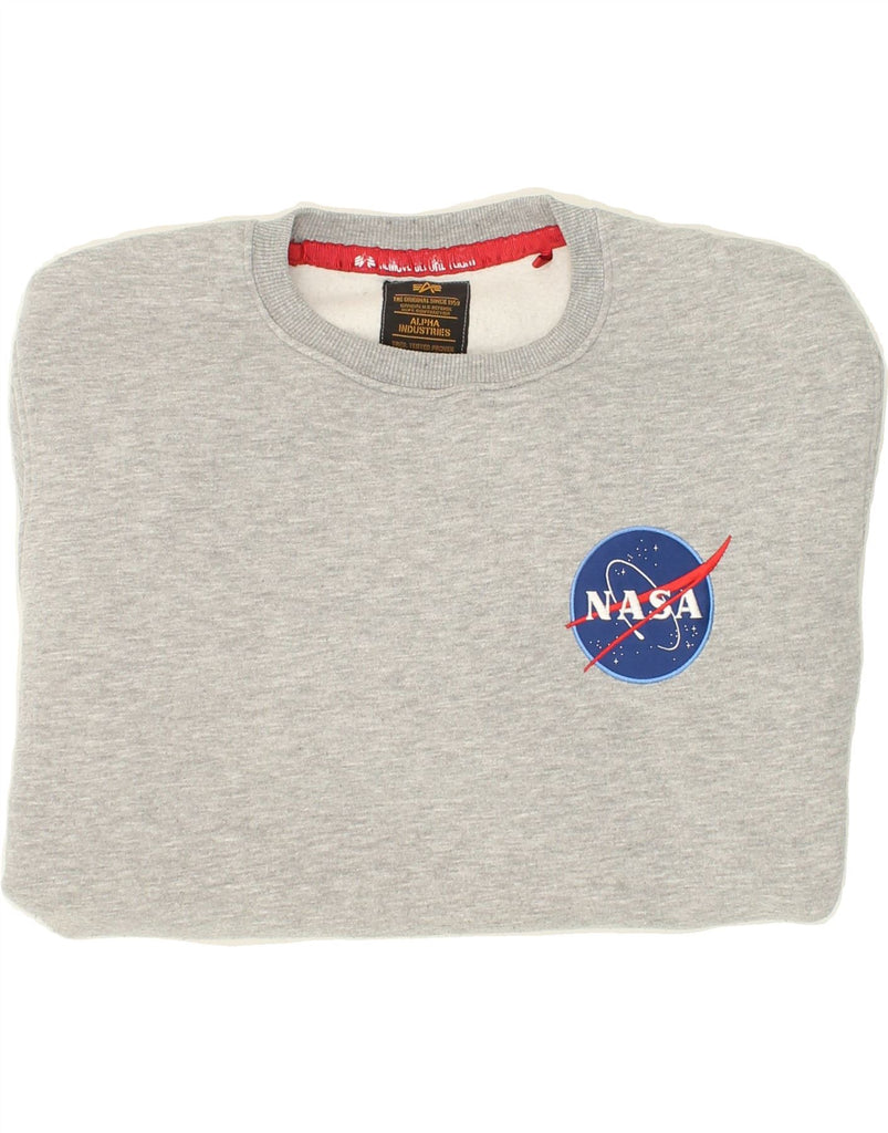 ALPHA INDUSTRIES Mens Nasa Graphic Sweatshirt Jumper Large Grey Cotton Vintage Alpha Industries and Second-Hand Alpha Industries from Messina Hembry 