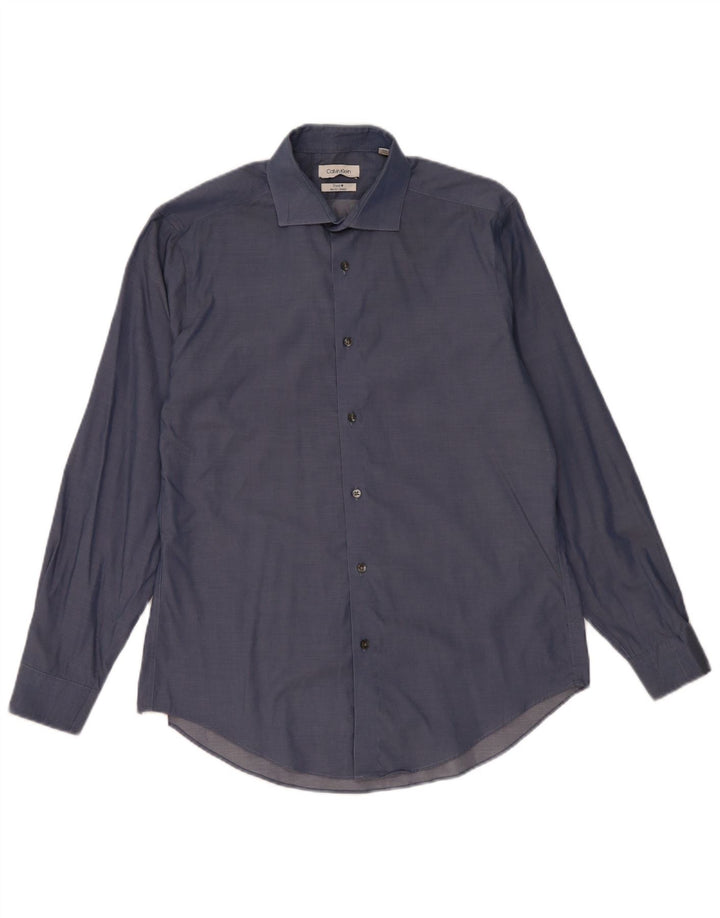 Calvin Klein Mens Slim Fit Shirt Size 15 1/2 Medium Blue Cotton