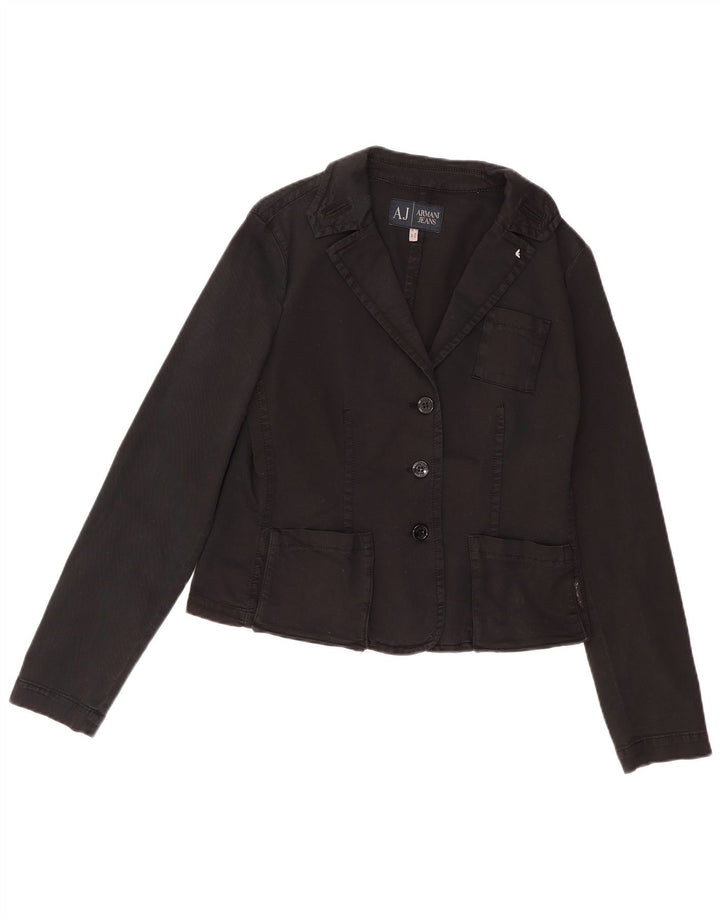 ARMANI JEANS Womens Crop 3 Button Blazer Jacket IT 48 XL Black Cotton