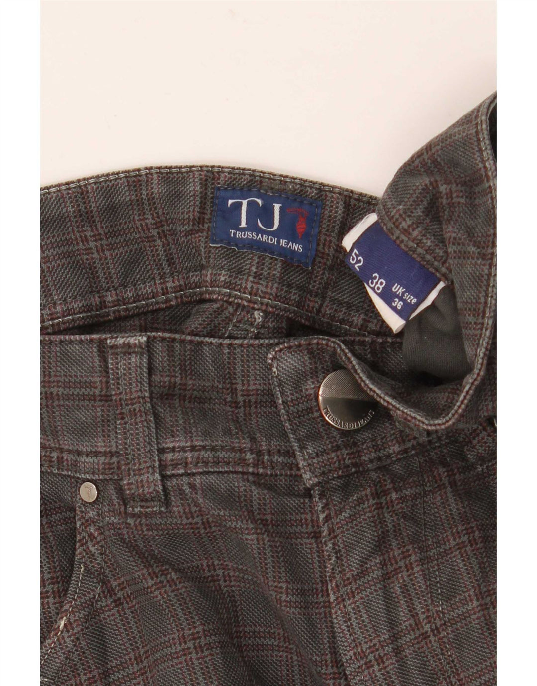Trussardi Mens Straight Casual Trousers W36 L32 Grey Check