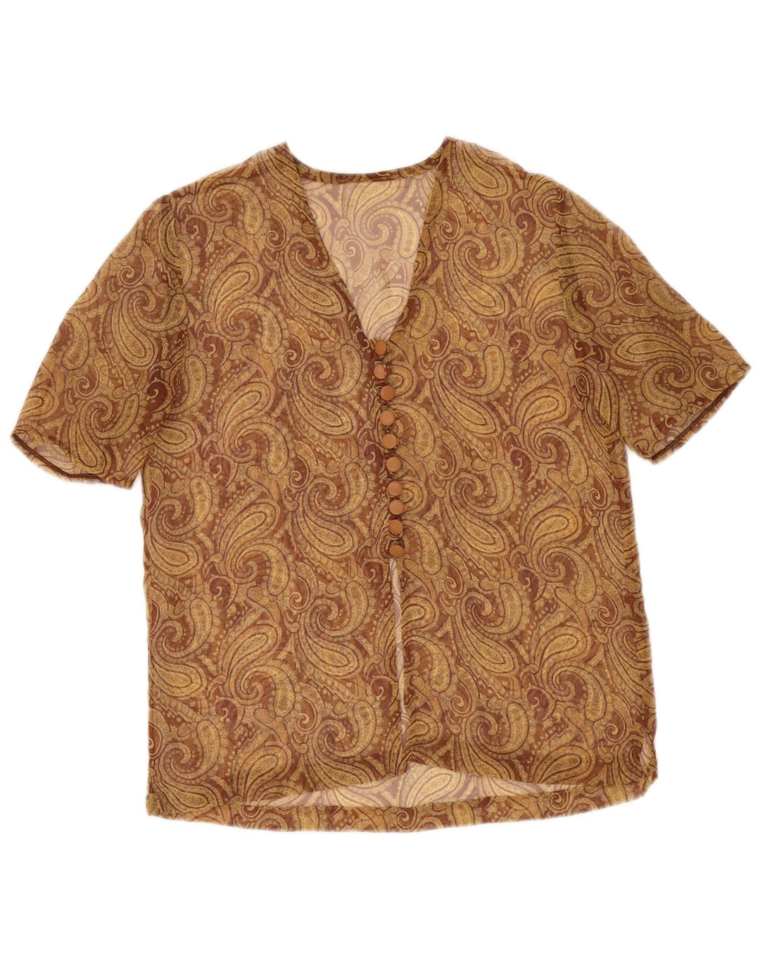 VINTAGE Womens See Through Shirt Blouse UK 12 Medium Brown Paisley