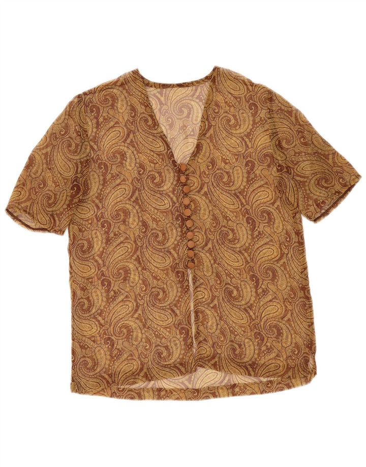 VINTAGE Womens See Through Shirt Blouse UK 12 Medium Brown Paisley