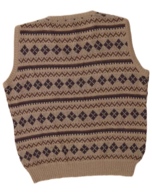Vintage Mens Vest Tank Top IT 54 XL Beige Geometric Acrylic