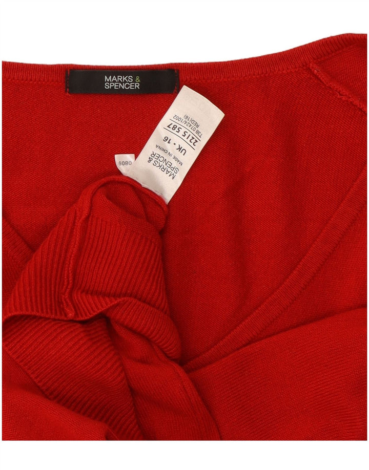 Marks & Spencer Womens V-Neck Jumper Sweater UK 16 Large  Red Acrylic