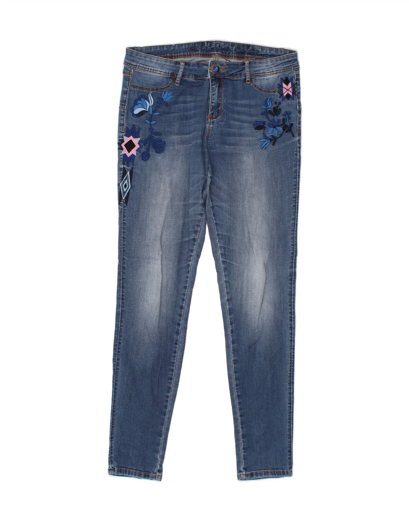 DESIGUAL Womens Graphic Skinny Jeans W32 L32 Blue Floral Vintage Desigual and Second-Hand Desigual from Messina Hembry 