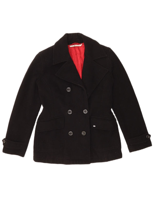 Tommy Hilfiger Womens Pea Coat UK 12 Medium Black Wool