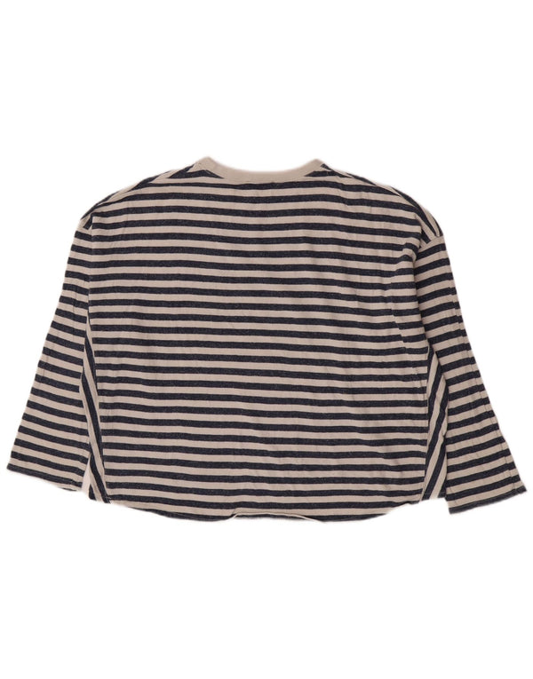 Zara Womens Trafaluc Top Long Sleeve UK 10 Small Navy Blue Striped