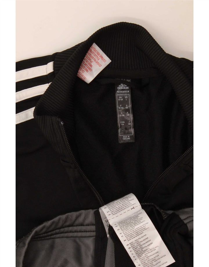 Adidas Boys Tracksuit Top Jacket 13-14 Years Black Colourblock Polyester