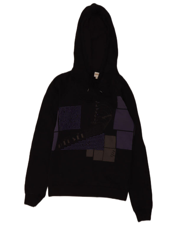 Diesel Womens Hoodie Jumper UK 10 Small Black Geometric Cotton