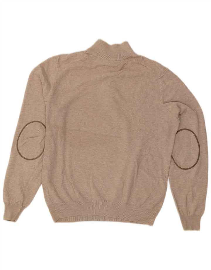 Massimo Dutti Mens Zip Neck Jumper Sweater Medium Beige Cotton