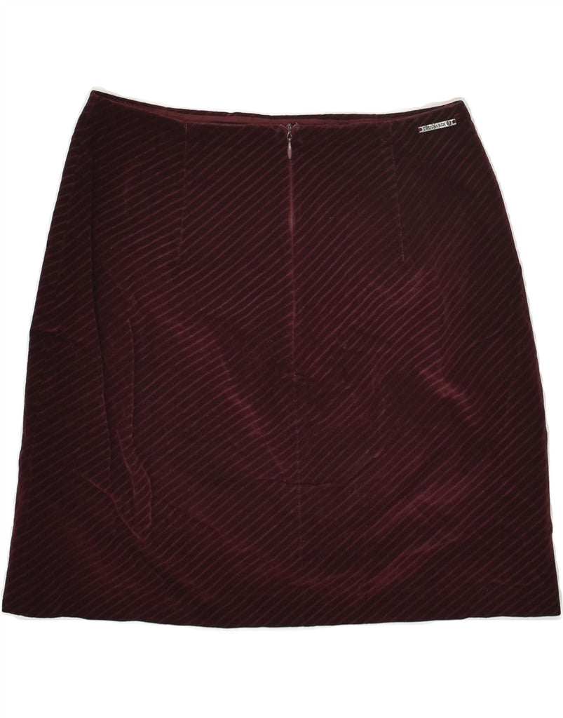 TRUSSARDI Womens Velvet Straight Skirt IT 40 Small W26 Burgundy Pinstripe | Vintage Trussardi | Thrift | Second-Hand Trussardi | Used Clothing | Messina Hembry 