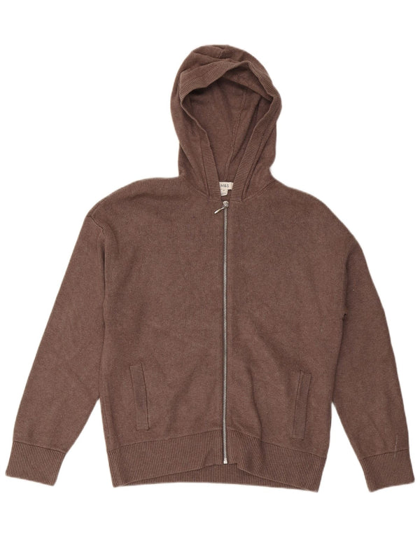 Marks & Spencer Womens Hooded Cardigan Sweater UK 14 Medium Brown Viscose