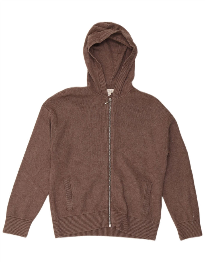 Marks & Spencer Womens Hooded Cardigan Sweater UK 14 Medium Brown Viscose