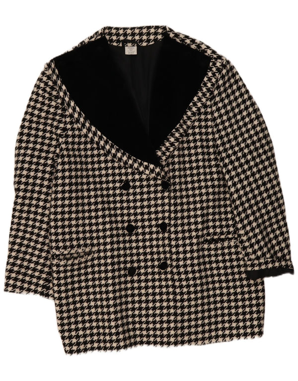Vintage Womens Double Breasted Coat UK 20 2XL Black Houndstooth Polyacrylic