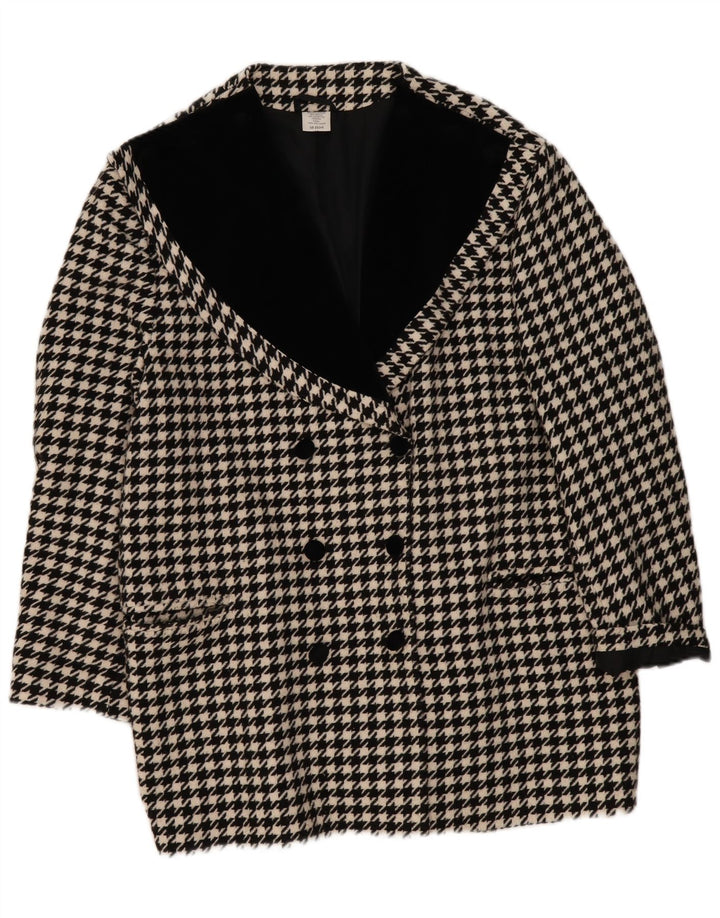 Vintage Womens Double Breasted Coat UK 20 2XL Black Houndstooth Polyacrylic