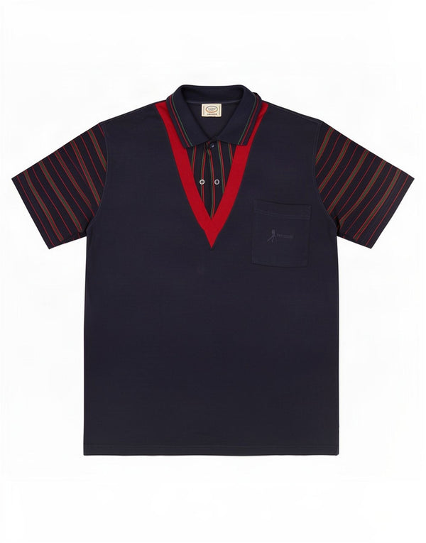 Pancaldi & B Mens Polo Shirt Large Navy Blue Striped Cotton