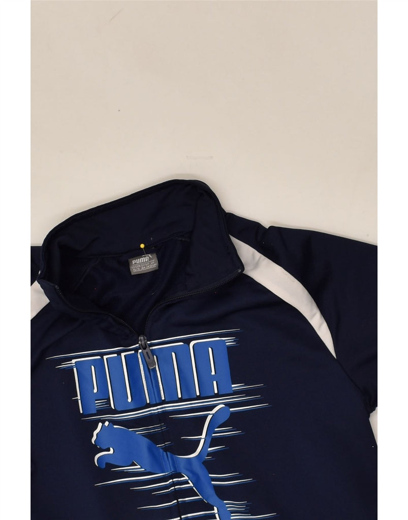 PUMA Boys Graphic Tracksuit Top Jacket 13-14 Years Navy Blue Polyester | Vintage Puma | Thrift | Second-Hand Puma | Used Clothing | Messina Hembry 