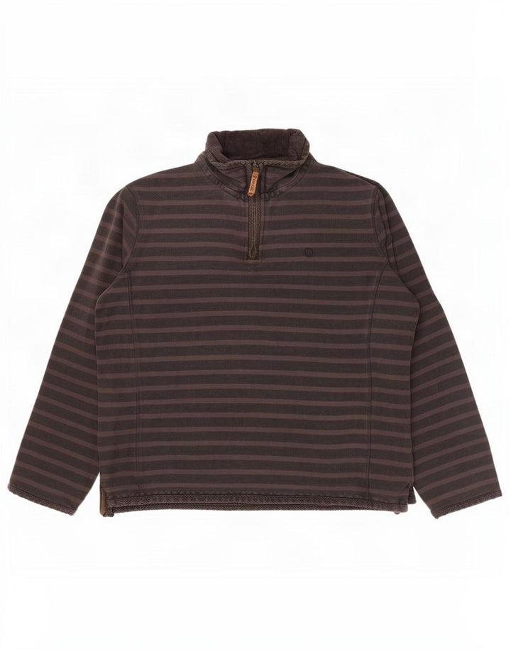 Fat Face Mens Zip Neck Sweatshirt Jumper Medium Brown Striped Cotton