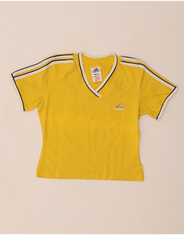 ADIDAS Womens Crop T-Shirt Top UK 12 Medium Yellow Cotton