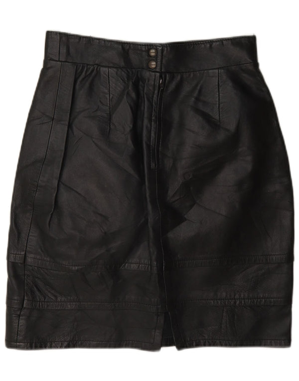 Essebi Womens High Waist Leather Skirt IT 46 Large W26 Black