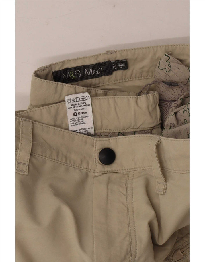 Marks & Spencer Mens Straight Cargo Trousers W36 L31 Beige Cotton