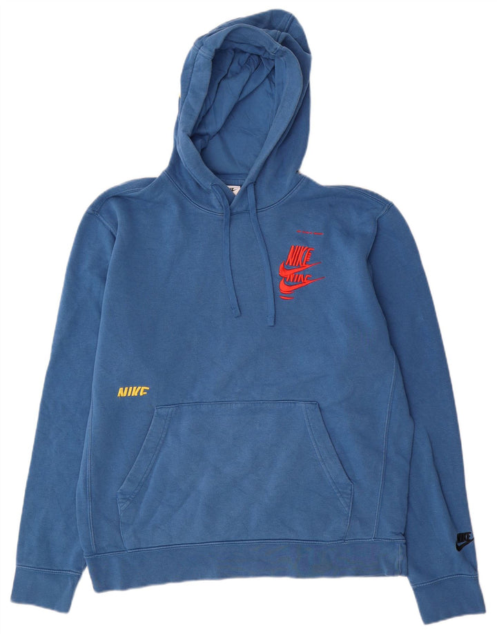 Nike Mens Graphic Hoodie Jumper Medium Blue Cotton