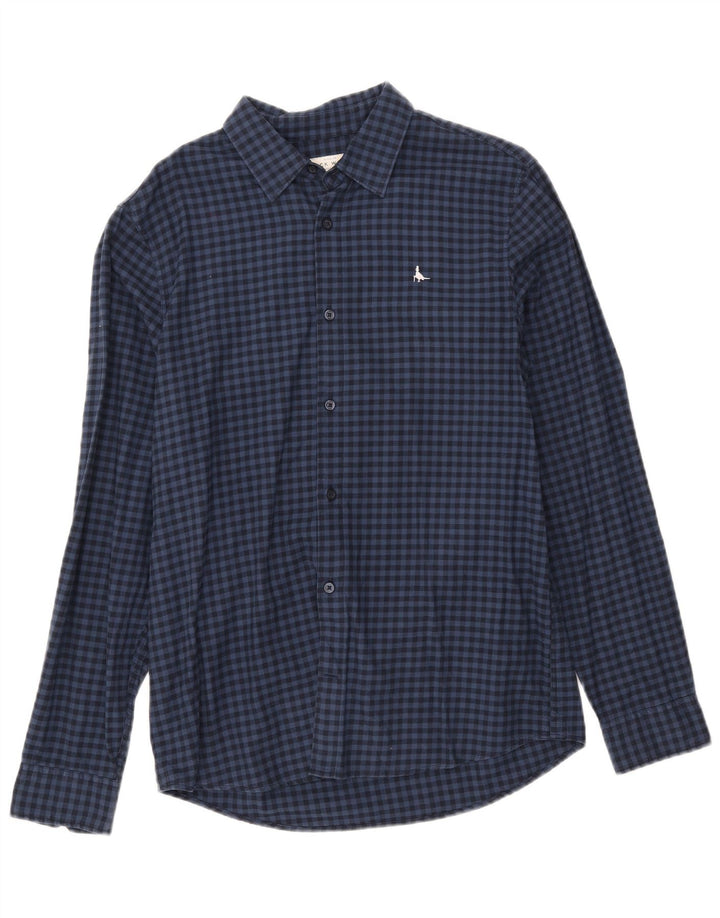 JACK WILLS Mens Classic Fit Flannel Shirt Medium Navy Blue Gingham Cotton