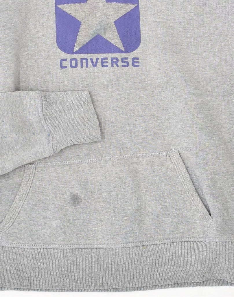 CONVERSE Womens Graphic Hoodie Jumper UK 14 Large Grey Cotton | Vintage | Thrift | Second-Hand | Used Clothing | Messina Hembry 