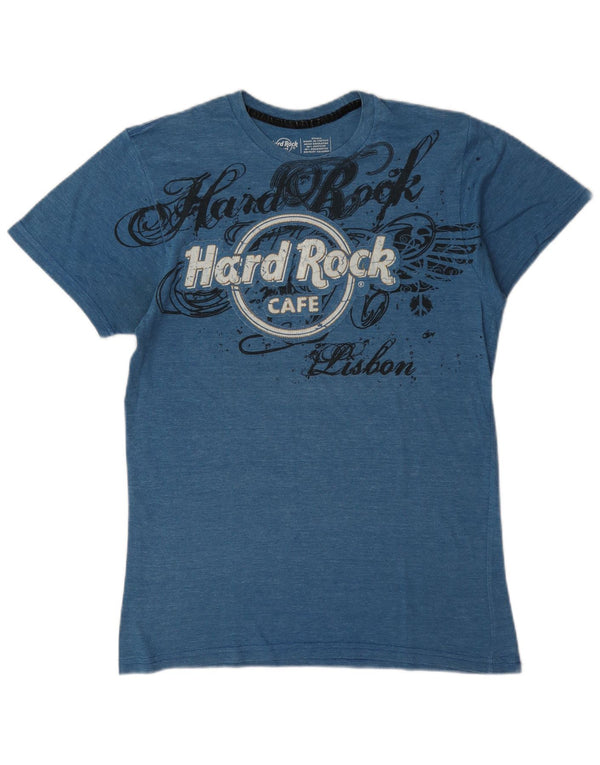 Hard Rock Cafe Womens Lisbon Graphic T-Shirt Top UK 10 Small Blue Flecked