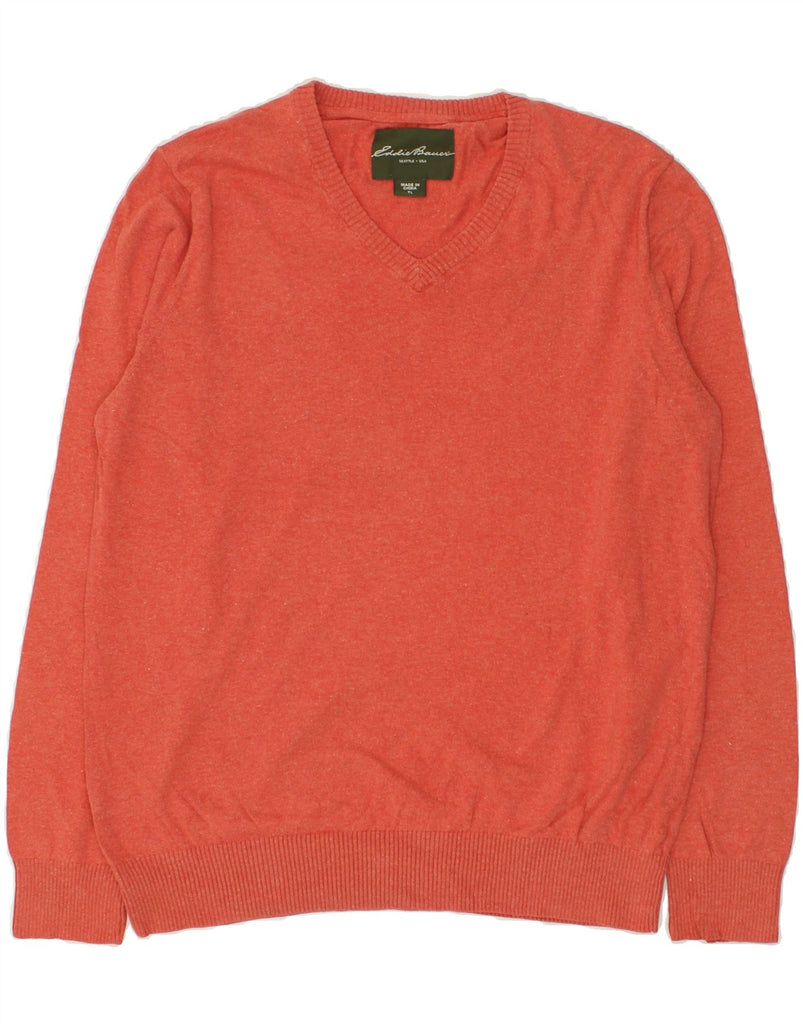 EDDIE BAUER Mens V-Neck Jumper Sweater Large Orange Cotton | Vintage Eddie Bauer | Thrift | Second-Hand Eddie Bauer | Used Clothing | Messina Hembry 