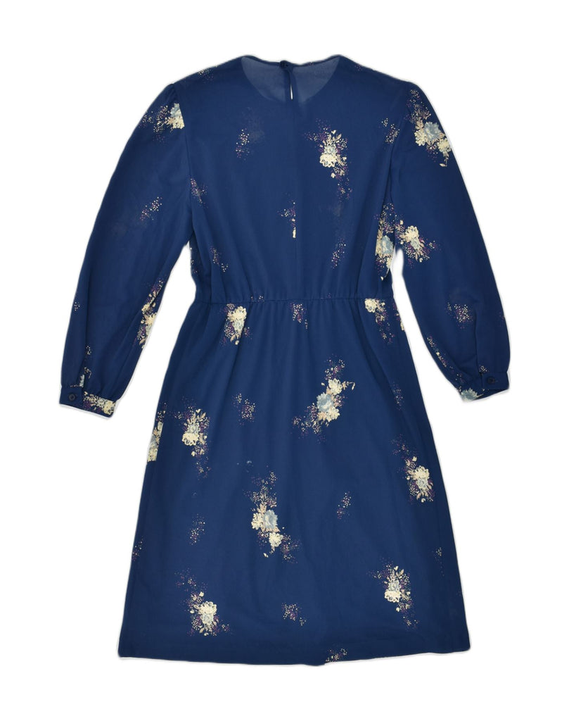 VINTAGE Womens Tea Dress UK 16 Large Navy Blue Floral Viscose | Vintage | Thrift | Second-Hand | Used Clothing | Messina Hembry 