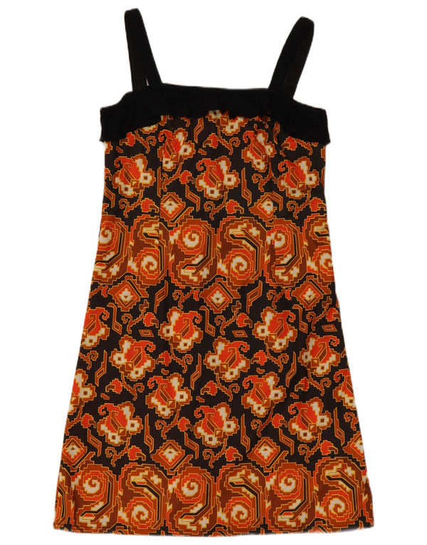 Vintage Womens Sundress UK 10 Small Brown Geometric