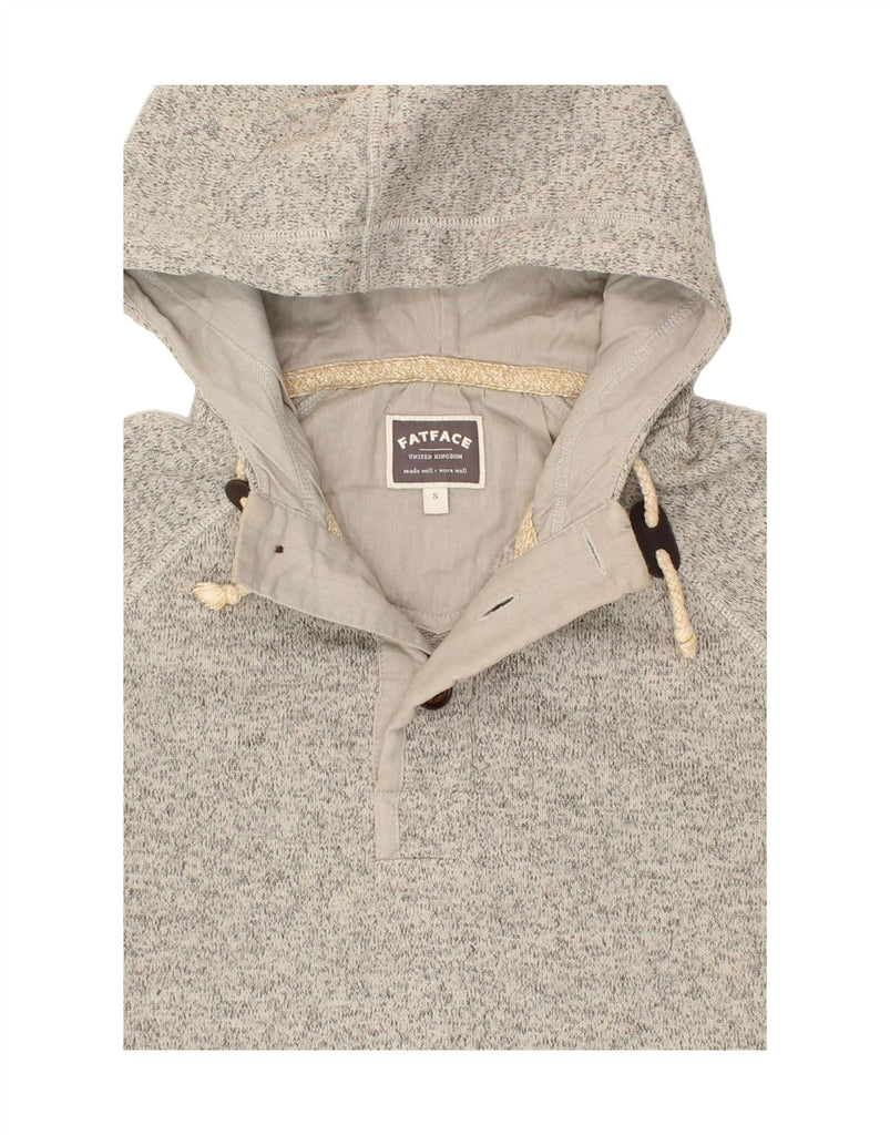 FAT FACE Mens Button Neck Hoodie Jumper Small Grey Flecked Polyester | Vintage Fat Face | Thrift | Second-Hand Fat Face | Used Clothing | Messina Hembry 