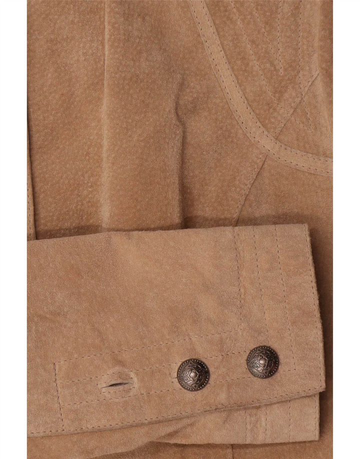 Conbipel Womens 6 Button Suede Blazer Jacket IT 46 Large Beige Leather