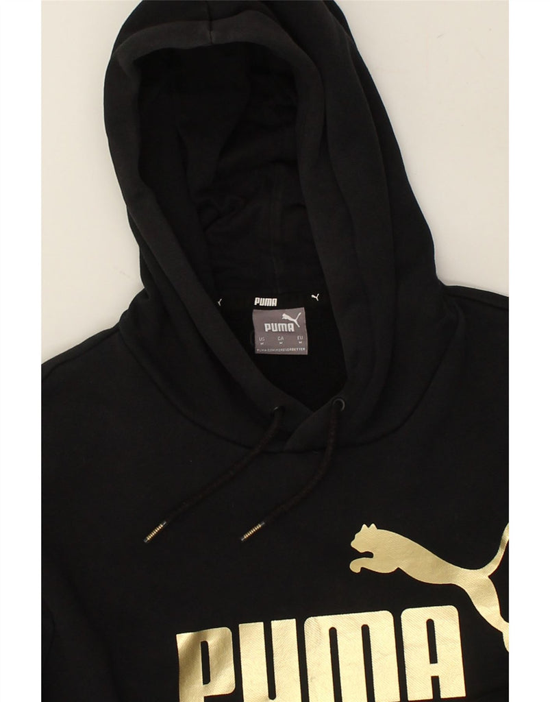 PUMA Mens Graphic Hoodie Jumper Medium Black Cotton | Vintage Puma | Thrift | Second-Hand Puma | Used Clothing | Messina Hembry 